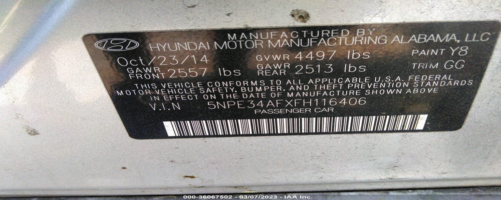 5NPE34AFXFH116406 2015 HYUNDAI SONATA photo no. 9