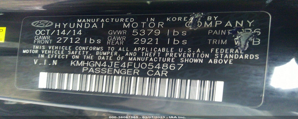 KMHGN4JE4FU054867 2015 HYUNDAI GENESIS photo no. 9