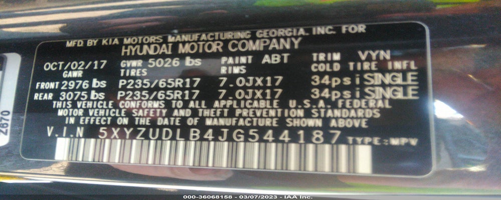 5XYZUDLB4JG544187 2018 HYUNDAI SANTA FE SPORT photo no. 9
