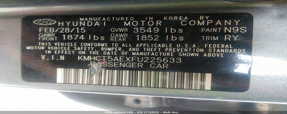 KMHCT5AEXFU225633 2015 HYUNDAI ACCENT photo no. 9