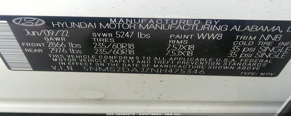 5NMS2DAJ7NH475346 2022 HYUNDAI SANTA FE photo no. 9