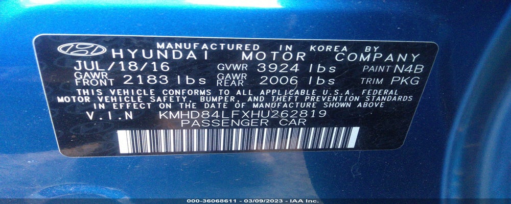 KMHD84LFXHU262819 2017 HYUNDAI ELANTRA photo no. 9