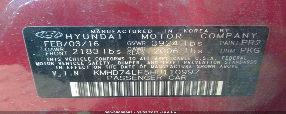 KMHD74LF5HU110997 2017 HYUNDAI ELANTRA photo no. 9