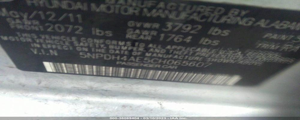 5NPDH4AE5CH065607 2012 HYUNDAI ELANTRA photo no. 9