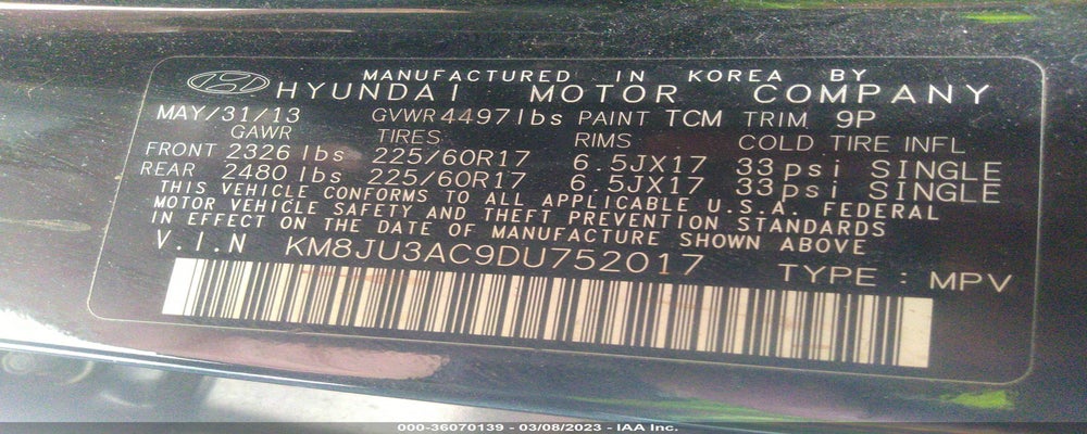 KM8JU3AC9DU752017 2013 HYUNDAI TUCSON photo no. 9