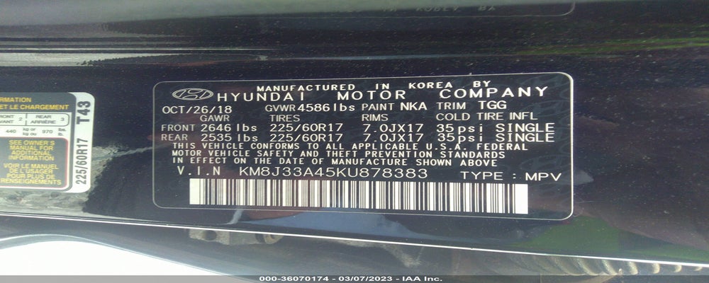 KM8J33A45KU878383 2019 HYUNDAI TUCSON photo no. 9