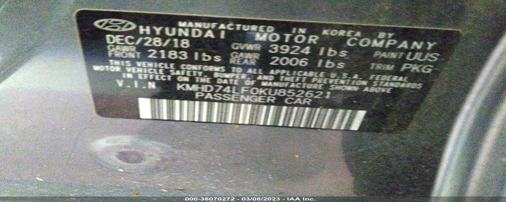 KMHD74LF0KU852621 2019 HYUNDAI ELANTRA photo no. 9