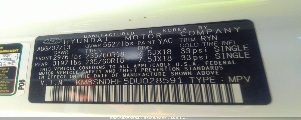 KM8SNDHF5DU028591 2013 HYUNDAI SANTA FE photo no. 9