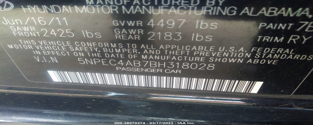 5NPEC4AB7BH318028 2011 HYUNDAI SONATA photo no. 9