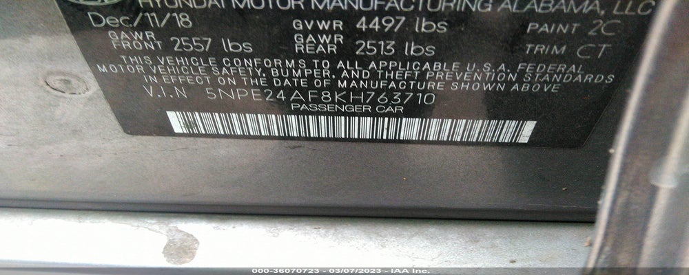 5NPE24AF8KH763710 2019 HYUNDAI SONATA photo no. 9
