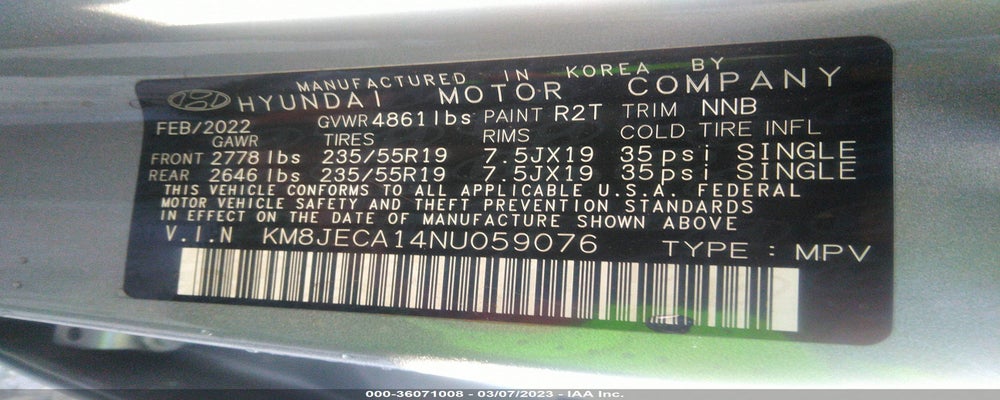 KM8JECA14NU059076 2022 HYUNDAI TUCSON HYBRID photo no. 9