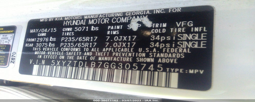 5XYZTDLB7GG305745 2016 HYUNDAI SANTA FE SPORT photo no. 9