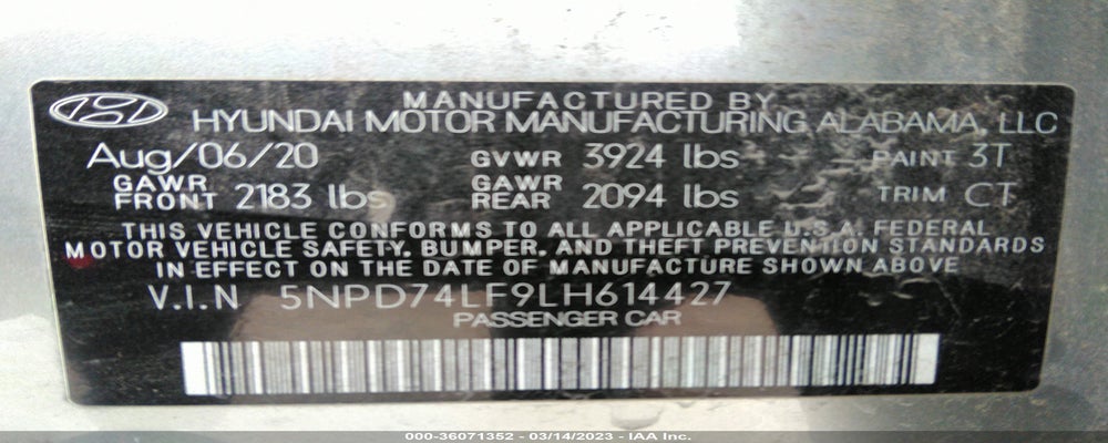 5NPD74LF9LH614427 2020 HYUNDAI ELANTRA photo no. 9