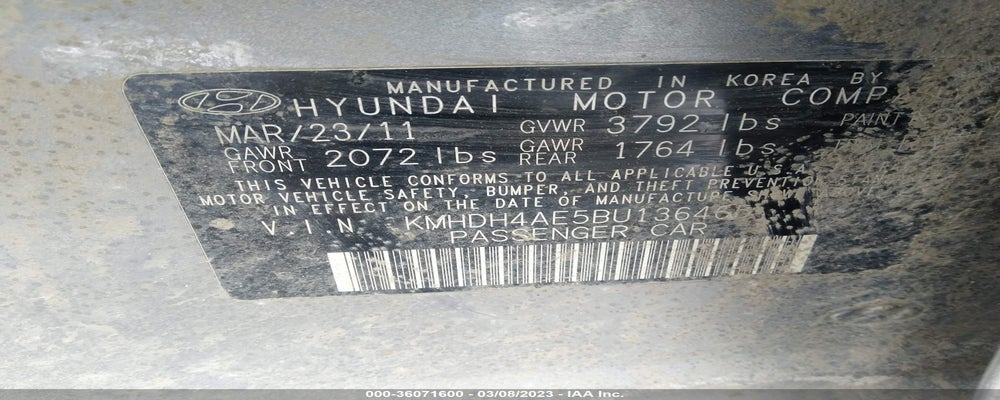 KMHDH4AE5BU136465 2011 HYUNDAI ELANTRA photo no. 9