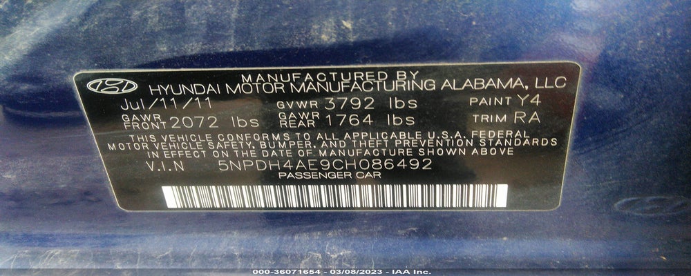 5NPDH4AE9CH086492 2012 HYUNDAI ELANTRA photo no. 9