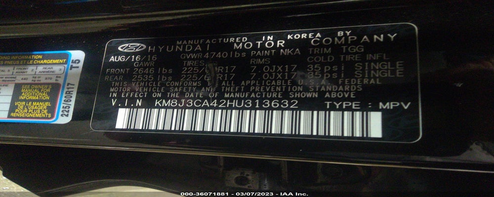 KM8J3CA42HU313632 2017 HYUNDAI TUCSON photo no. 9