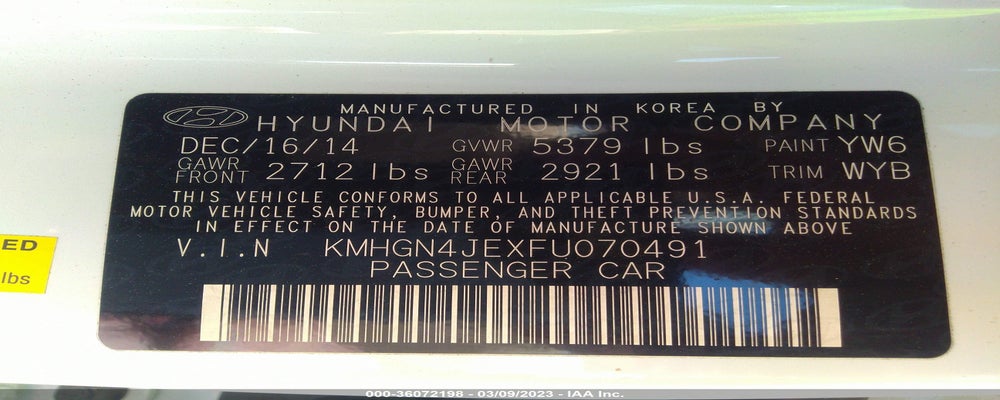 KMHGN4JEXFU070491 2015 HYUNDAI GENESIS photo no. 9