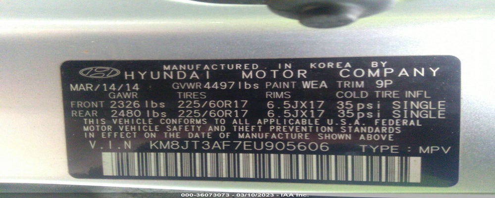 KM8JT3AF7EU905606 2014 HYUNDAI TUCSON photo no. 9