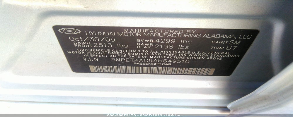 5NPET4AC9AH649510 2010 HYUNDAI SONATA photo no. 9