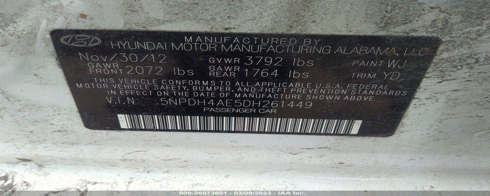 5NPDH4AE5DH261449 2013 HYUNDAI ELANTRA photo no. 9