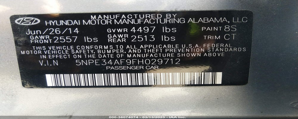 5NPE34AF9FH029712 2015 HYUNDAI SONATA photo no. 9