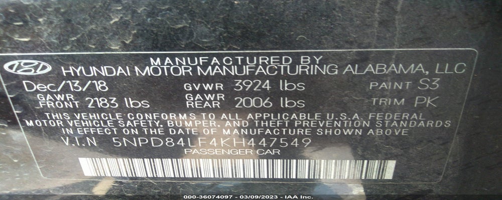 5NPD84LF4KH447549 2019 HYUNDAI ELANTRA photo no. 9