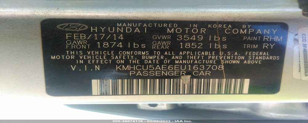 KMHCU5AE6EU163708 2014 HYUNDAI ACCENT photo no. 9