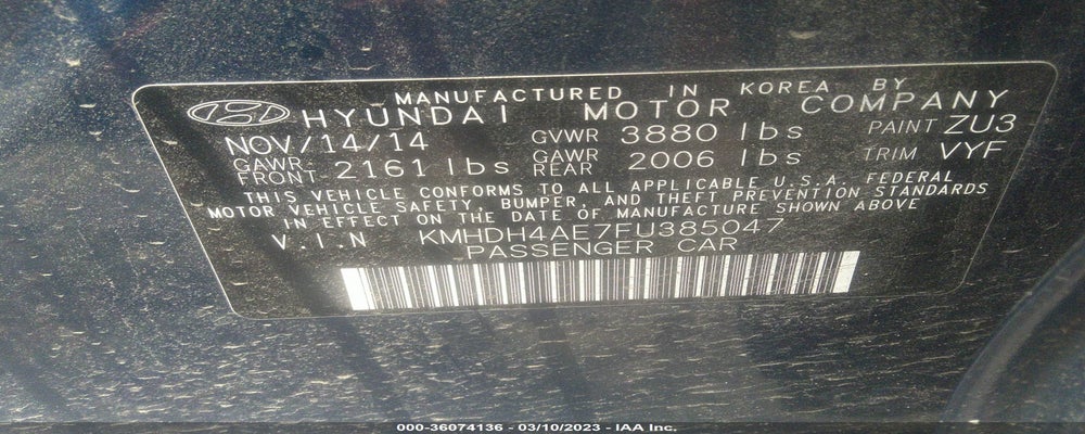KMHDH4AE7FU385047 2015 HYUNDAI ELANTRA photo no. 9