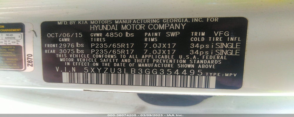 5XYZU3LB3GG354495 2016 HYUNDAI SANTA FE SPORT photo no. 9