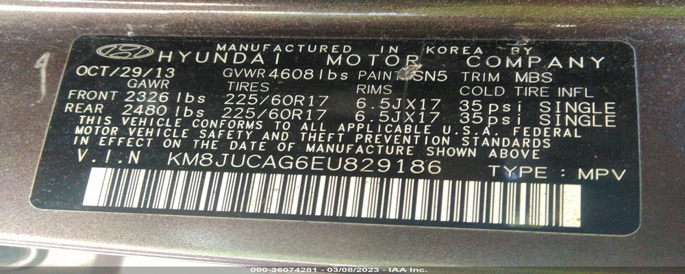 KM8JUCAG6EU829186 2014 HYUNDAI TUCSON photo no. 9