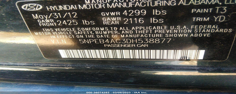 5NPEB4AC3DH538877 2013 HYUNDAI SONATA photo no. 9