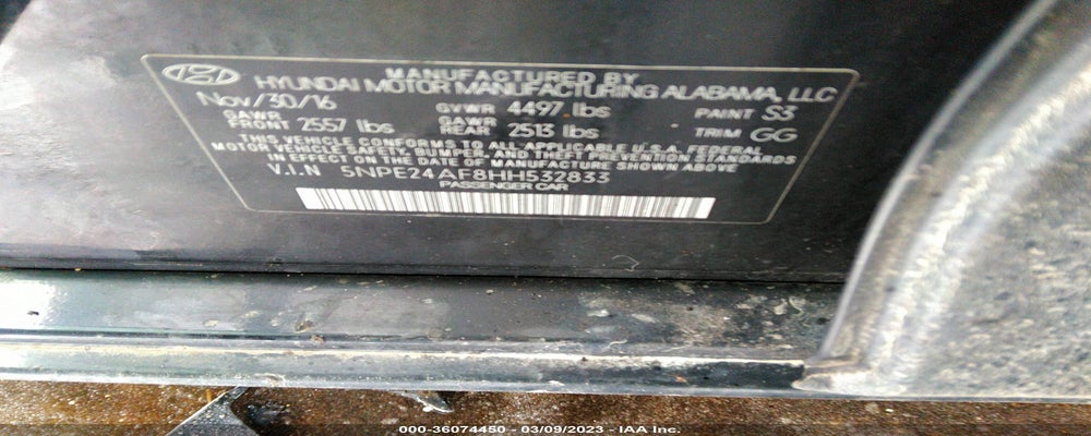 5NPE24AF8HH532833 2017 HYUNDAI SONATA photo no. 9