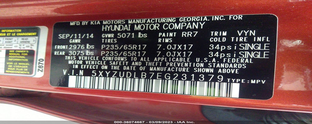 5XYZUDLB7EG231379 2014 HYUNDAI SANTA FE SPORT photo no. 9