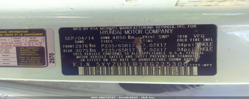 5XYZU3LB1EG225300 2014 HYUNDAI SANTA FE SPORT photo no. 9