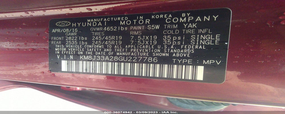 KM8J33A28GU227786 2016 HYUNDAI TUCSON photo no. 9