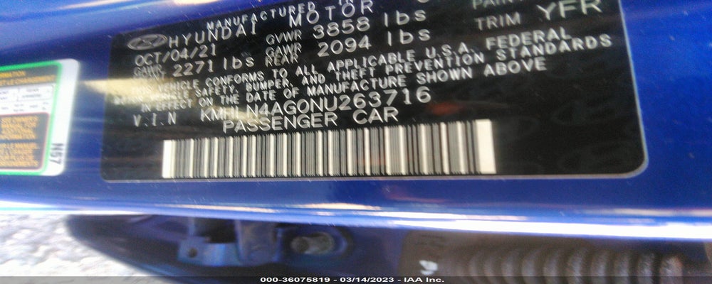 KMHLN4AG0NU263716 2022 HYUNDAI ELANTRA photo no. 9