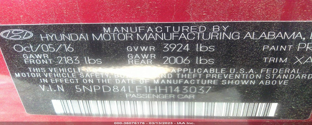 5NPD84LF1HH143037 2017 HYUNDAI ELANTRA photo no. 9
