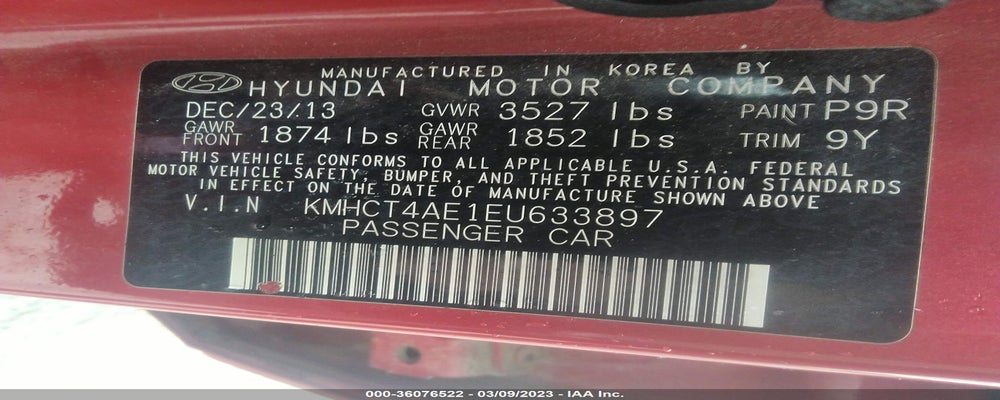 KMHCT4AE1EU633897 2014 HYUNDAI ACCENT photo no. 9