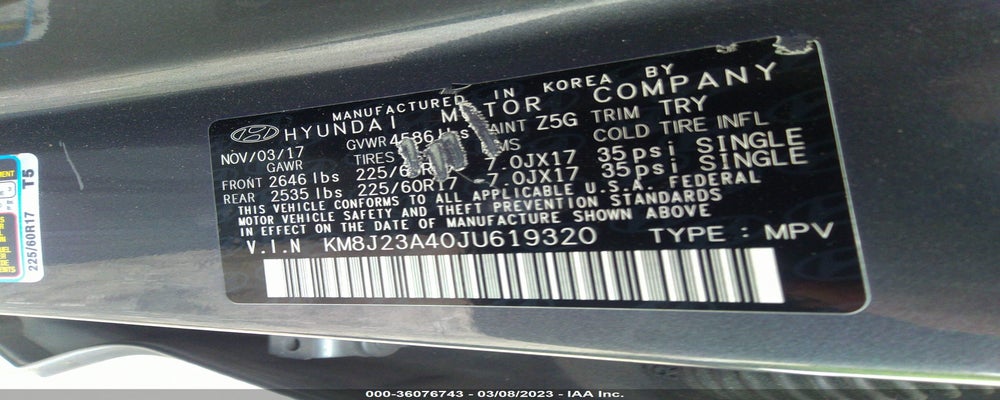 KM8J23A40JU619320 2018 HYUNDAI TUCSON photo no. 9