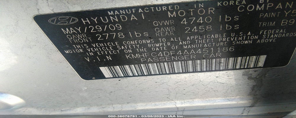 KMHFC4DF4AA451186 2010 HYUNDAI AZERA photo no. 9