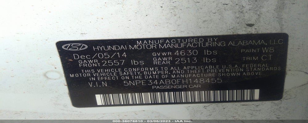 5NPE34AB0FH148455 2015 HYUNDAI SONATA photo no. 9