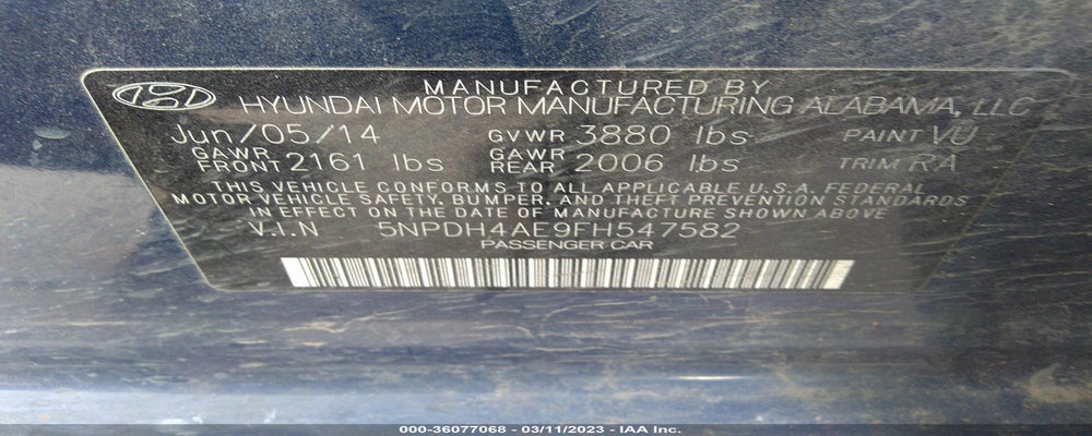 5NPDH4AE9FH547582 2015 HYUNDAI ELANTRA photo no. 9