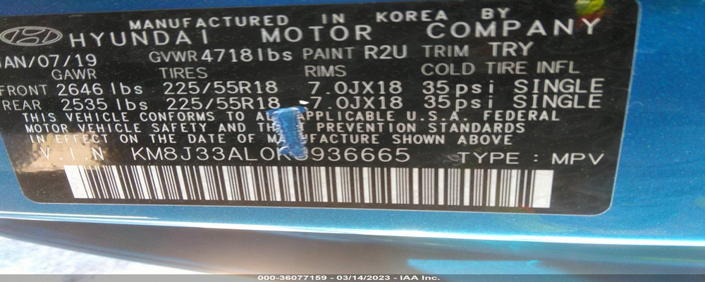 KM8J33AL0KU936665 2019 HYUNDAI TUCSON photo no. 9