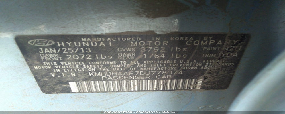KMHDH4AE7DU778074 2013 HYUNDAI ELANTRA photo no. 9