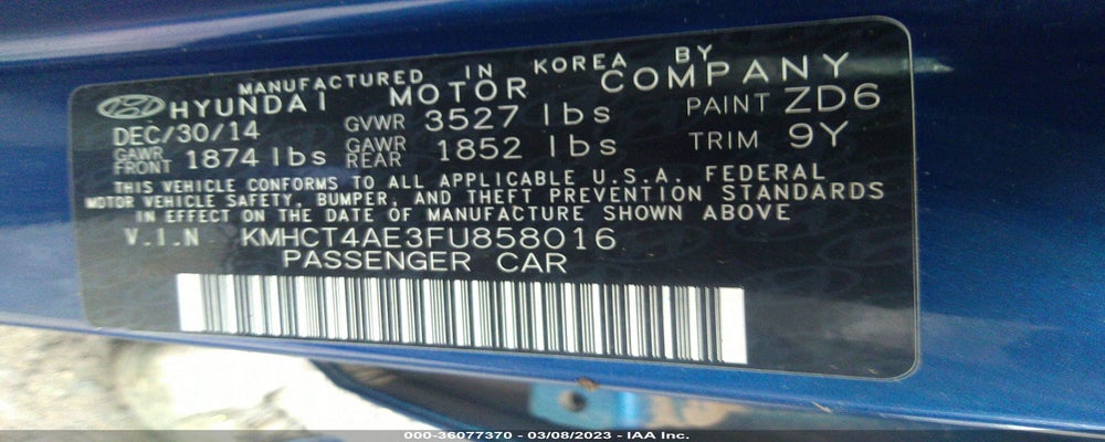 KMHCT4AE3FU858016 2015 HYUNDAI ACCENT photo no. 9