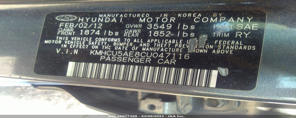 KMHCU5AE8CU047116 2012 HYUNDAI ACCENT photo no. 9
