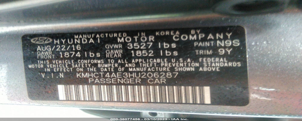 KMHCT4AE3HU206287 2017 HYUNDAI ACCENT photo no. 9