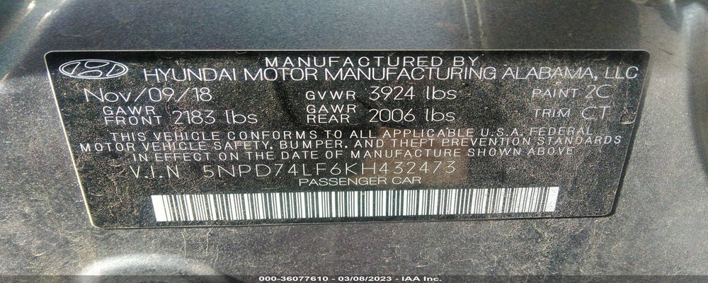 5NPD74LF6KH432473 2019 HYUNDAI ELANTRA photo no. 9