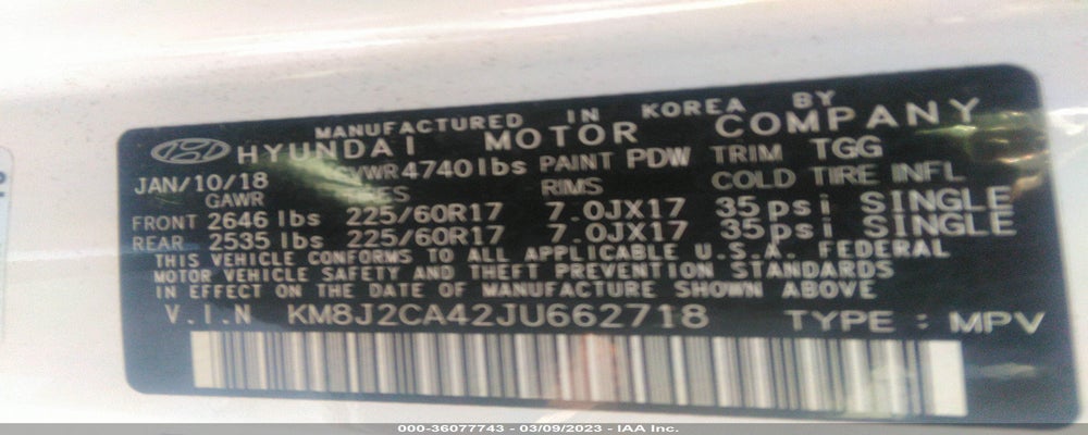 KM8J2CA42JU662718 2018 HYUNDAI TUCSON photo no. 9