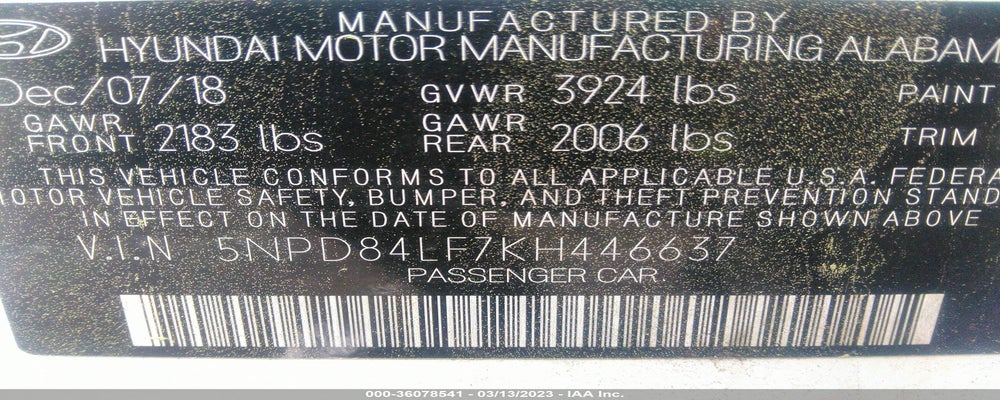 5NPD84LF7KH446637 2019 HYUNDAI ELANTRA photo no. 9